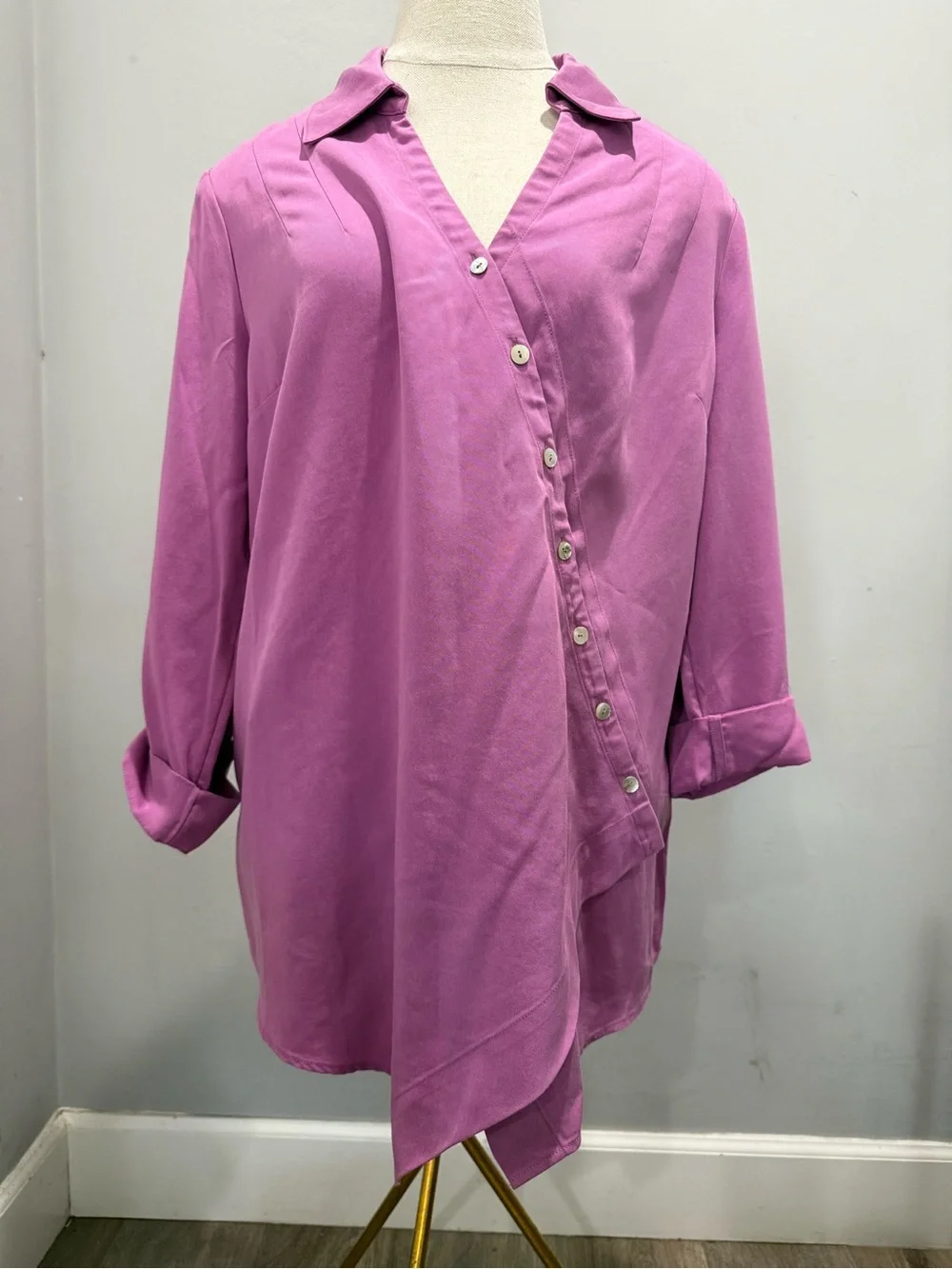 Soft Surroundings Lavender-Pink Asymmetrical Button-Down Blouse